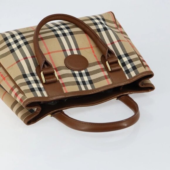 Burberrys Nova Check Hand Bag Canvas Gold Beige Auth ep11255 - Picture 7 of 15